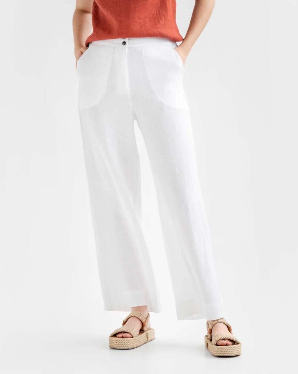 MagicLinen Wide Leg Linen Pants Banff White Medium